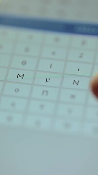 Virtual keyboard on a screen with a list of math operators