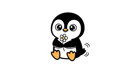 Cartoon penguin with flower on white © leomord