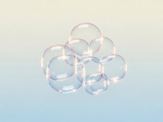 A Cluster Of Iridescent Translucent Bubbles Floating Against A Soft Pastel Gradient Background