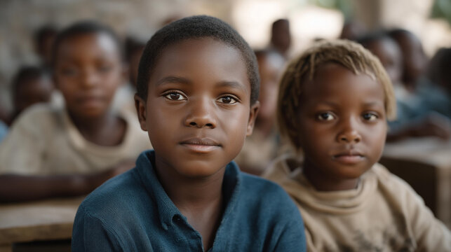 A classroom filled with children in outdated school materials reflects the impact of poverty on education, emphasizing the need for equitable resources and support to uplift vulnerable communities.