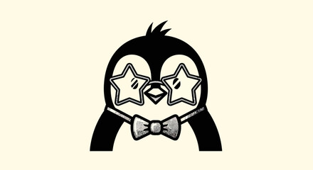Cartoon penguin with star shaped glasses
