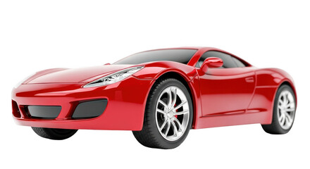 Red sports car model with silver wheels isolated on transparent background