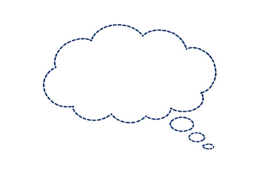 Thought cloud bubble icon in dashed line style for speech message or imagination on transparent background