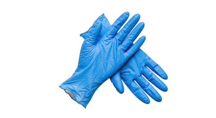 Pair of blue latex medical gloves isolated on transparent background