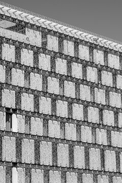 Minimal urban architecture facade brick pattern texture abstract monochrome grid background for modern design copyspace wall surface