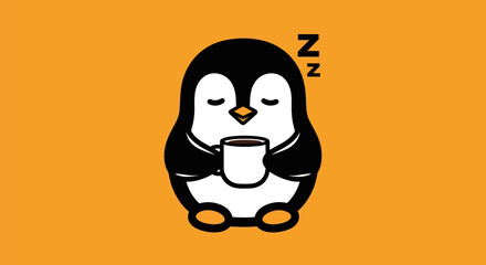 Fototapeta premium Cartoon penguin relaxing with coffee