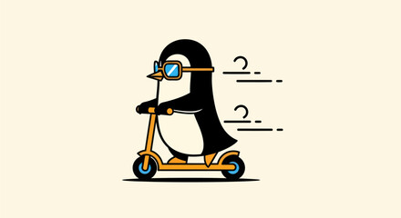 Cartoon penguin riding scooter vector illustration © leomord