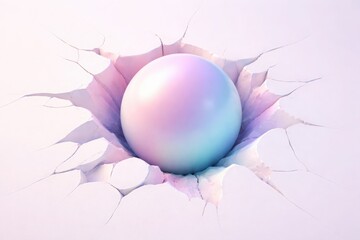 3D sphere bursting through pastel surface