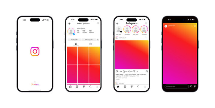 Instagram feed mockup. Social media mock up template. Instagram post frame carousel template.