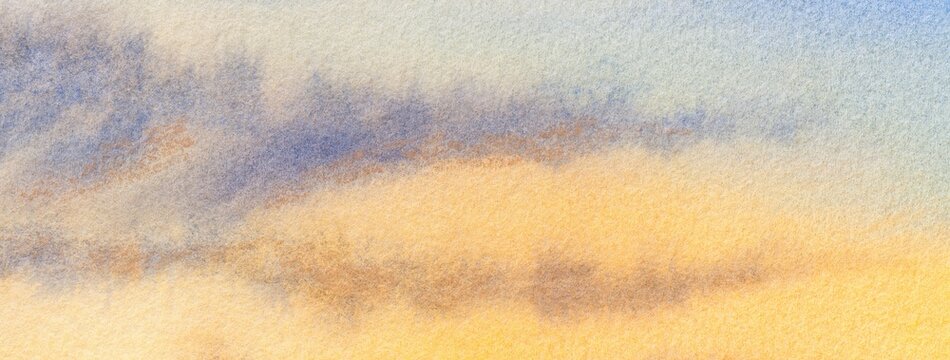Abstract pastel watercolor texture background with soft yellow blue gradient paper surface, macro. Art backdrop
