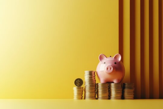 piggy bank with tightened belt and scattered, Economic inflation financial crisis concept showing money control, savings protection, spending limitation, reduction