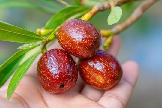 Mature brown jujube fruits on display Close up of exotic jujube tree produce