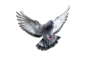 Obraz premium White-background studio photo of a pigeon gliding with extended wings