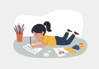 Obraz premium vector illustration of a girl reading a book