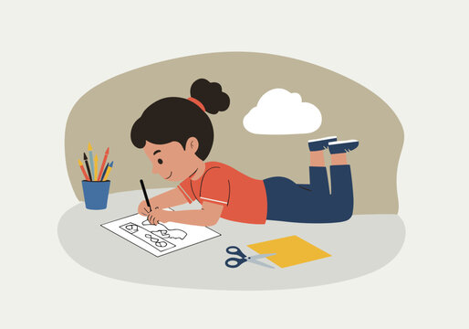 drawing of a girl with a pencil