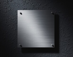 Blank Brushed Gunmetal Steel Plaque Mockup on Charcoal Plaster Wall