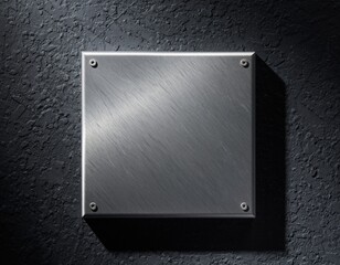 Blank Brushed Gunmetal Steel Plaque Mockup on Charcoal Plaster Wall