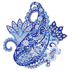 Floral isolated pattern with paisley ornament. Ornate floral decor. Vector illustration