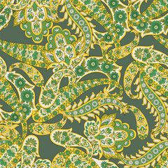 Paisley Seamless Vector Pattern. Indian floral motifs for fabric designs