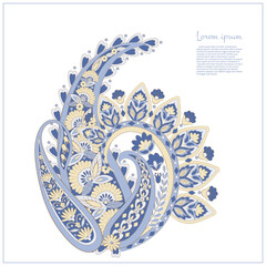 Paisley pattern in indian batik style. Floral vector illustration