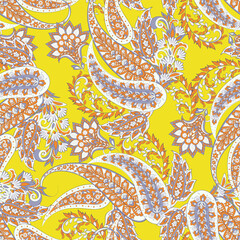 Hand drawn floral paisley seamless vector pattern. Batik style fabric