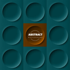 An abstract background featuring 3D neumorphic circles in a teal grid. This abstract background boasts a central orange focal point highlighting the modern geometric design.