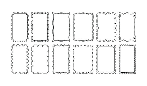 Collection of twelve decorative frames in various ornate and simple styles, ideal for photos or invitations.