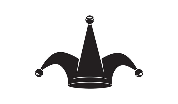 Striking black silhouette of a jester's hat with bells, evoking fun, carnival, and playful deception.