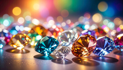 glowing colored shiny diamonds