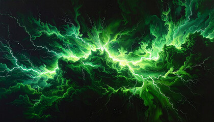 bright green neon lightning in the luminous sky