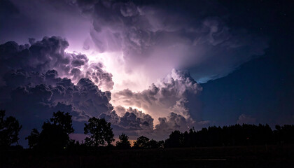 bright violet neon lightning in the sky
