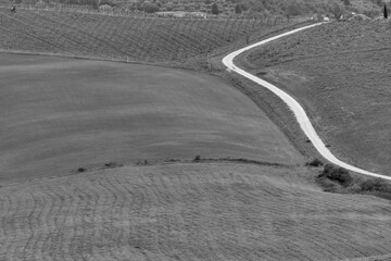 Naklejka premium Italia panorami della Toscana in bianco e nero. Provincia di Siena,Val D'Orcia e Chianti Senese. Toscana, Italia 