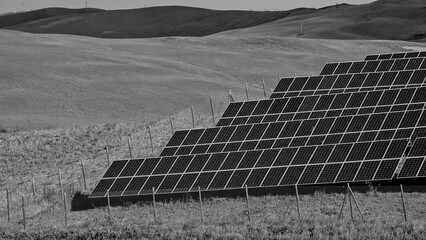 Naklejka premium Italia panorami della Toscana in bianco e nero. Provincia di Siena,Val D'Orcia e Chianti Senese. Toscana, Italia 