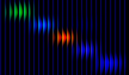 Abstract gradient of vertical lines transitioning from green to orange and blue