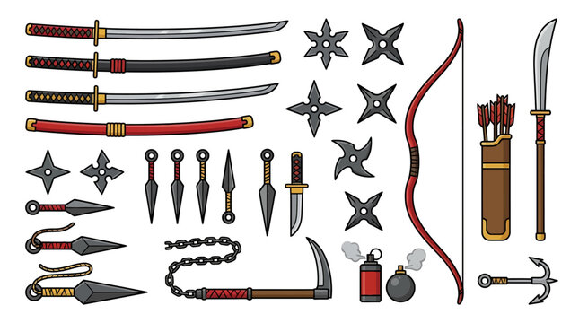 Collection of Traditional Japanese Martial Arts Weapons.