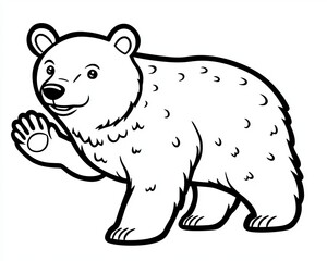 Obraz premium Cheerful Illustrated Outline of a Grizzly Bear Smiling and Offering a Friendly Greeting in Style