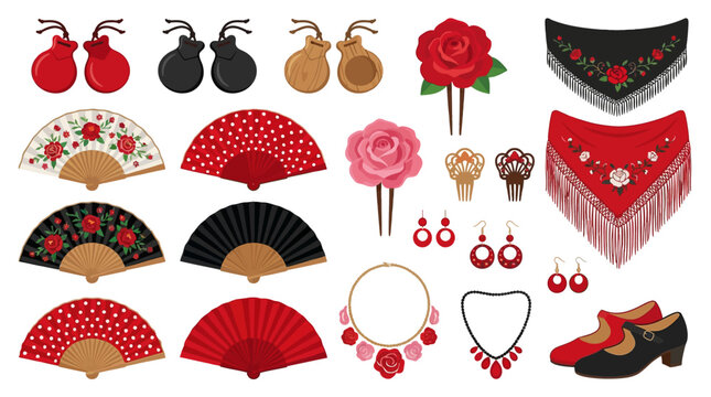 Spanish Flamenco Accessories and Traditional Clothing Items.