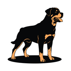 Obraz premium A standing Rottweiler dog illustration on a plain background from a side viewpoint