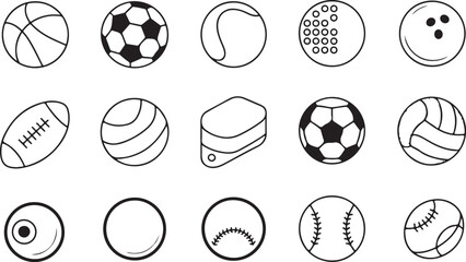 ball outline icons basketball soccer tennis golf and more vector