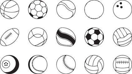 ball sports icon set outline fifteen equipment vector illustrations