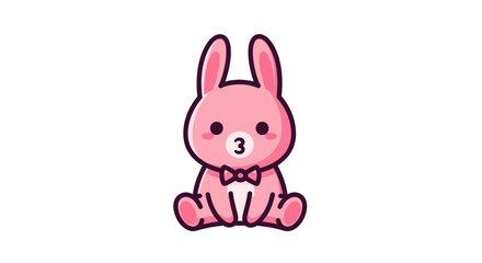 Cartoon pink bunny sitting upright © Leomord