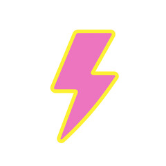 Pink lightning bolt vector icon with yellow outline.