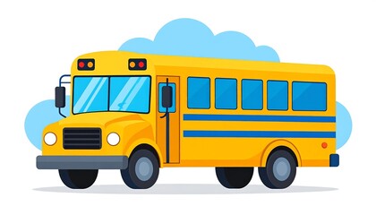 Vibrant Yellow School Bus Illustration with Blue Accents.