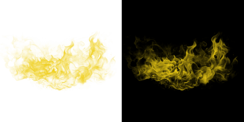 Vibrant yellow smoke or fog on white and black backgrounds isolated on transparent background