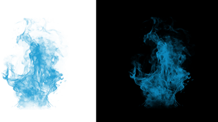 Blue smoke or fog isolated on white and black backgrounds isolated on transparent background