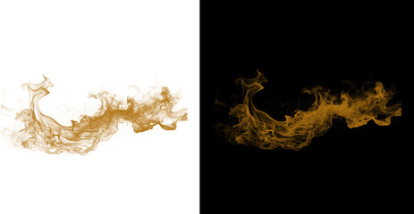 Golden smoke wave isolated on white and black backgrounds isolated on transparent background © BasharCreates