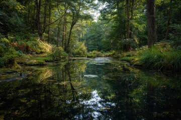 Pond with cloudy scenery