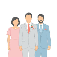 Fototapeta premium Groom with parents standing together in formal attire 