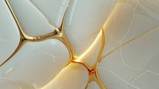 Golden Liquid Splash on White Background with Shining Reflections.