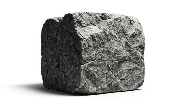 Textured rock block on white background for natural elements  